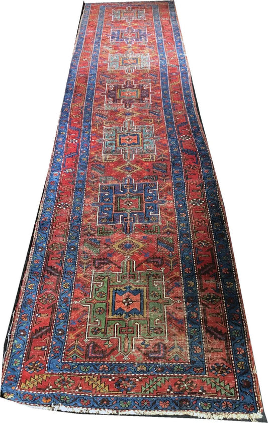 An Antique 14' Long Genuine Heroz Hallway Runner Rug