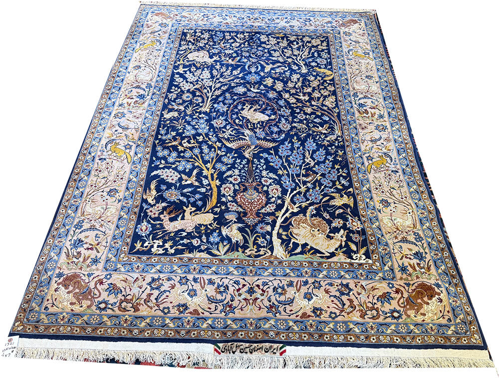 Share A Vintage Super Quality Silk & Wool on Silk Foundatiuon Signed Isfahaan Rug