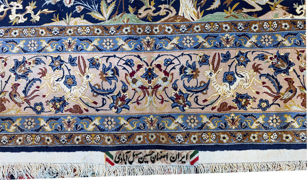 Share A Vintage Super Quality Silk & Wool on Silk Foundatiuon Signed Isfahaan Rug