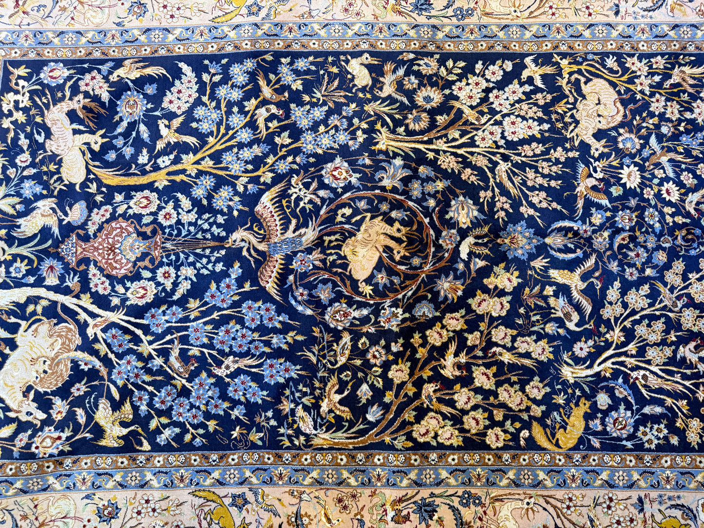 Share A Vintage Super Quality Silk & Wool on Silk Foundatiuon Signed Isfahaan Rug