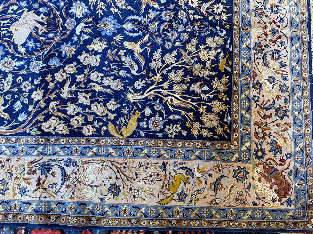 Share A Vintage Super Quality Silk & Wool on Silk Foundatiuon Signed Isfahaan Rug