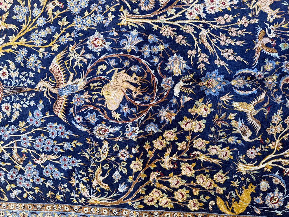 Share A Vintage Super Quality Silk & Wool on Silk Foundatiuon Signed Isfahaan Rug