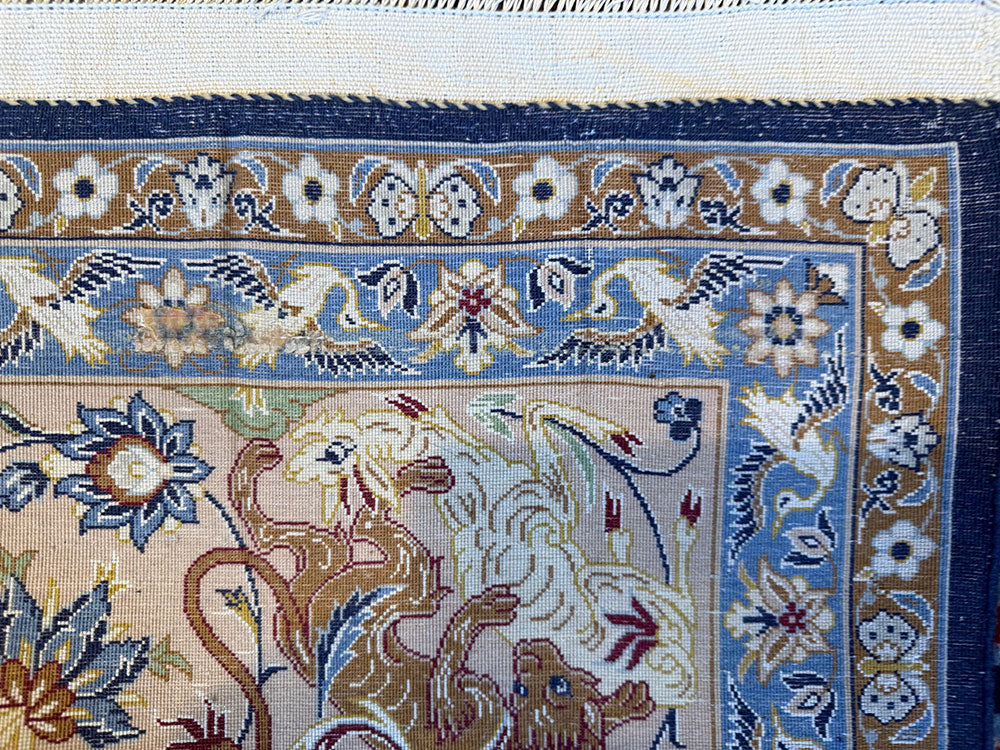 Share A Vintage Super Quality Silk & Wool on Silk Foundatiuon Signed Isfahaan Rug