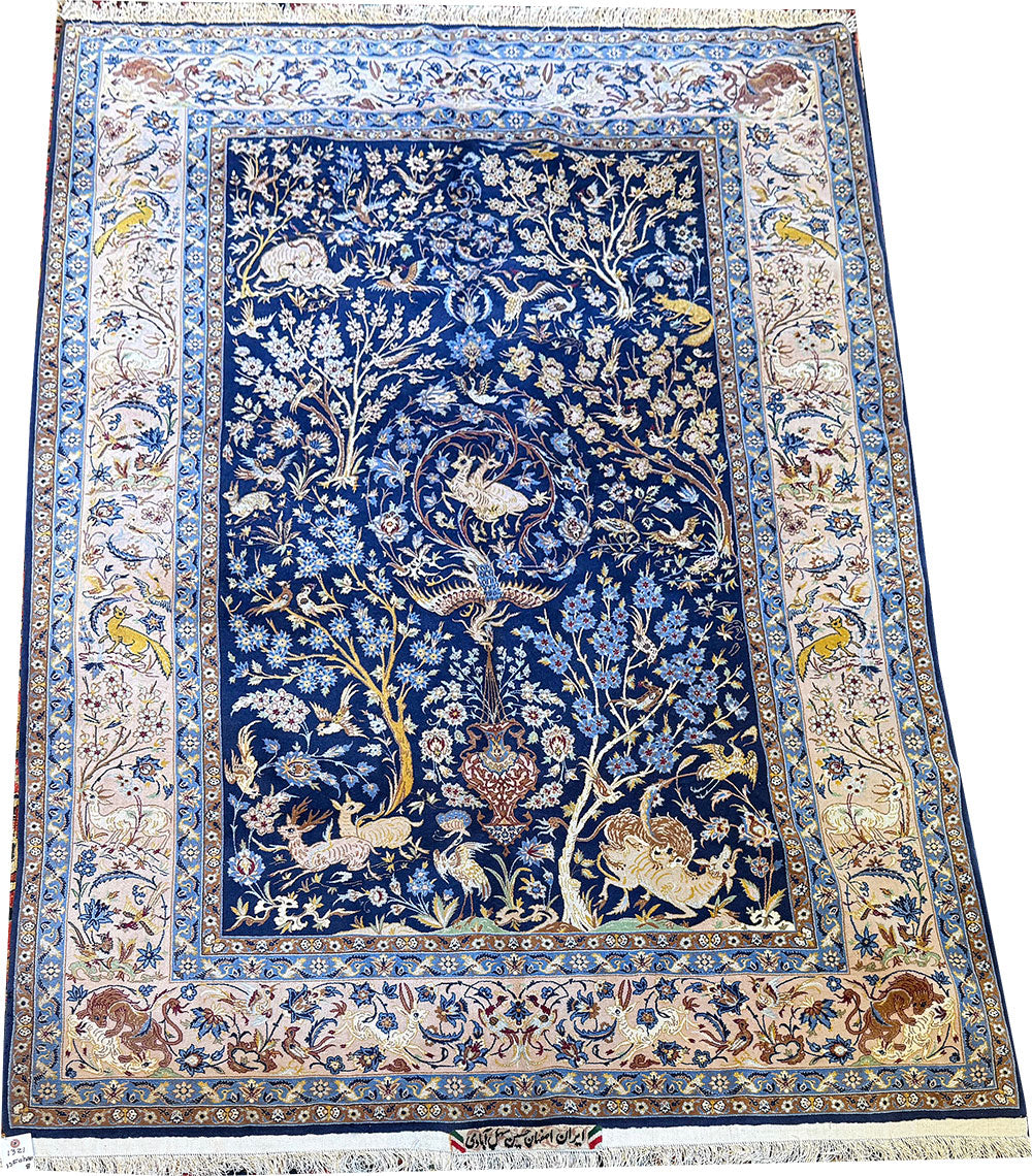 Share A Vintage Super Quality Silk & Wool on Silk Foundatiuon Signed Isfahaan Rug