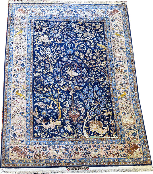 Share A Vintage Super Quality Silk & Wool on Silk Foundatiuon Signed Isfahaan Rug