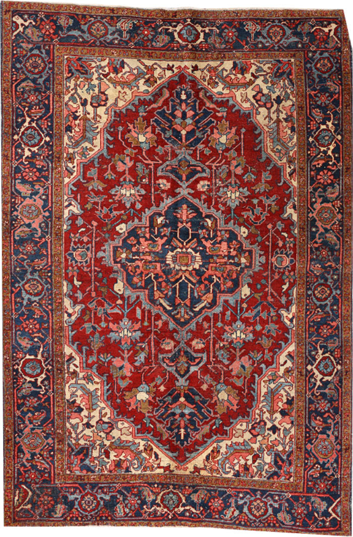 An Antique 4'-9" X 6'-11" Genuine Persian Heriz Circa 1920