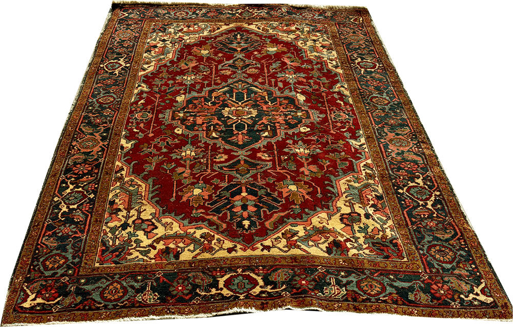 An Antique 4'-9" X 6'-11" Genuine Persian Heriz Circa 1920