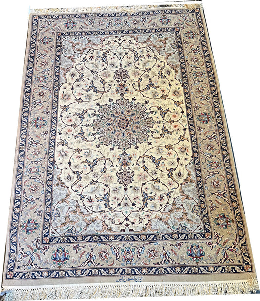 A Vintage Signed Silk & Wool Persian isfahan Rug