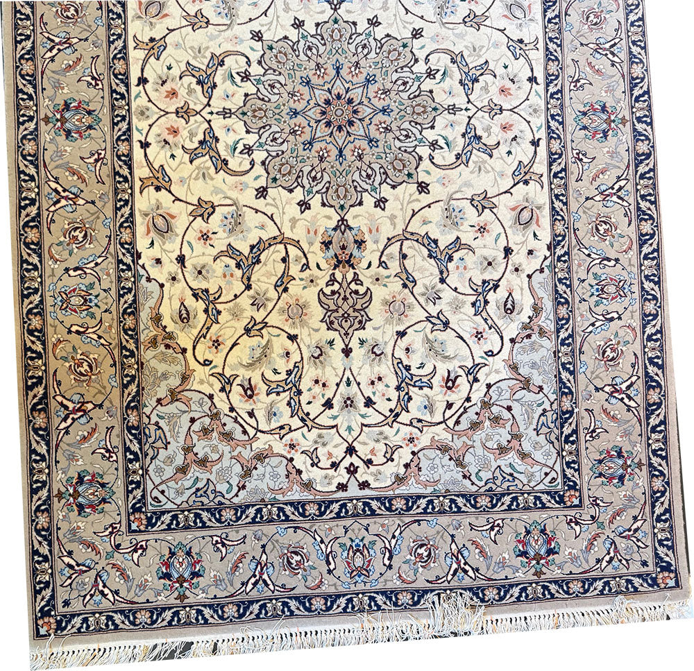 A Vintage Signed Silk & Wool Persian isfahan Rug