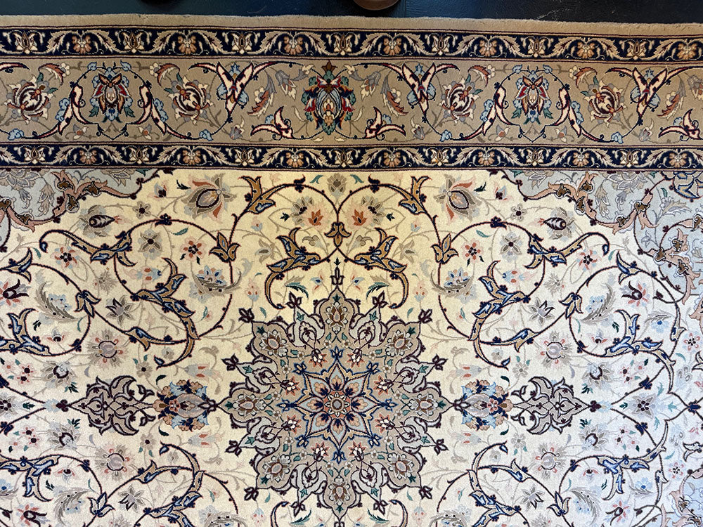 A Vintage Signed Silk & Wool Persian isfahan Rug