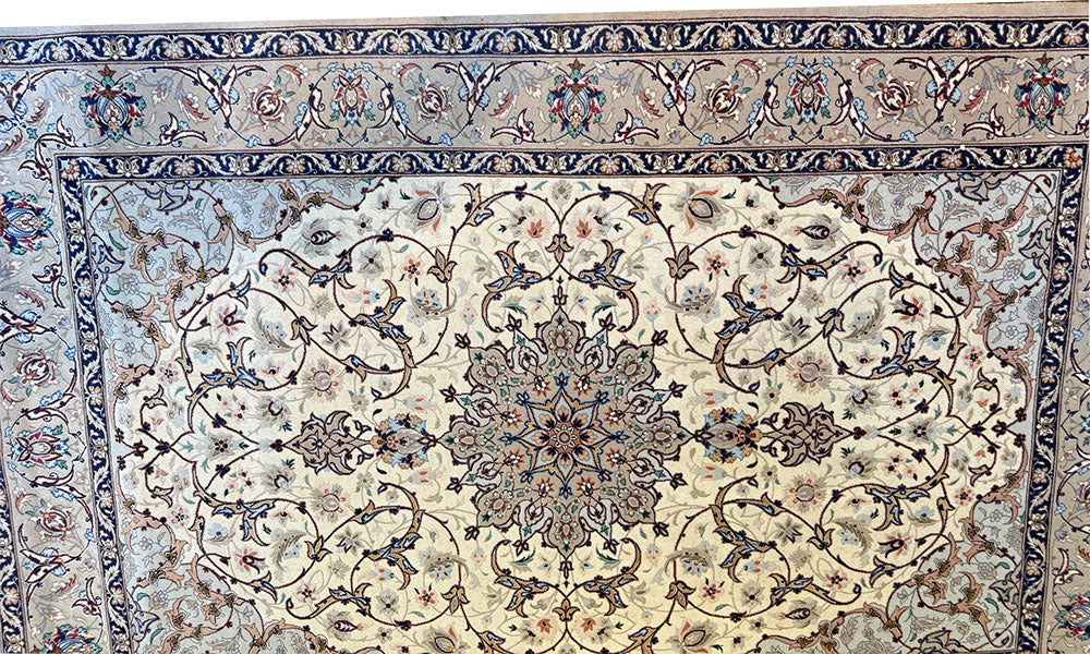 A Vintage Signed Silk & Wool Persian isfahan Rug
