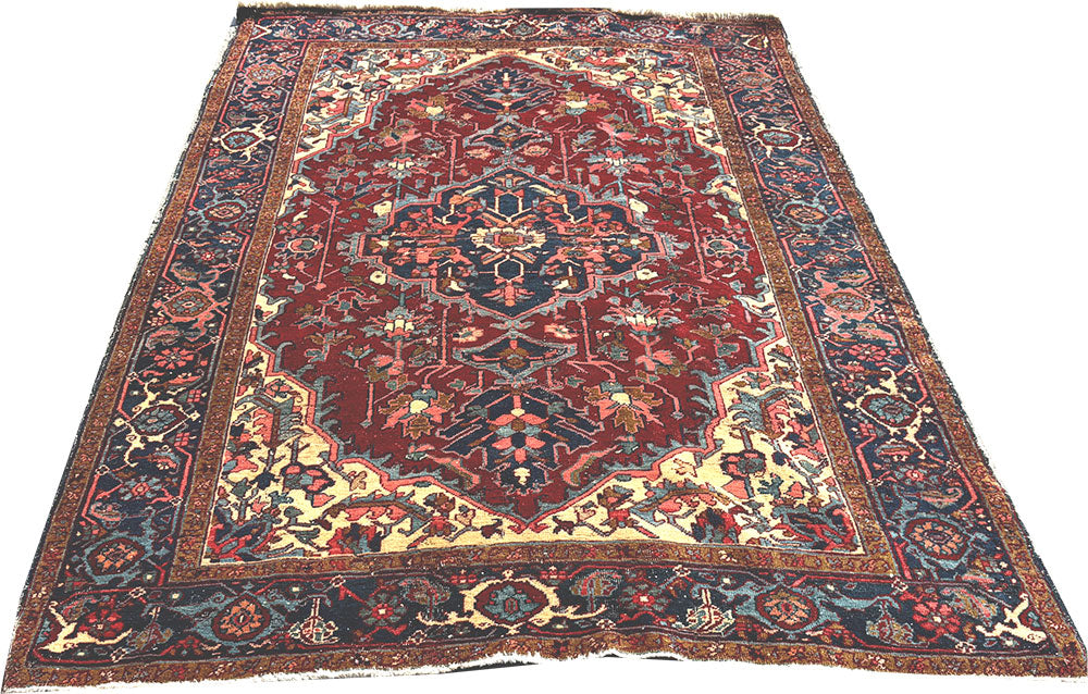 An Antique 4'-9" X 6'-11" Genuine Persian Heriz Circa 1920