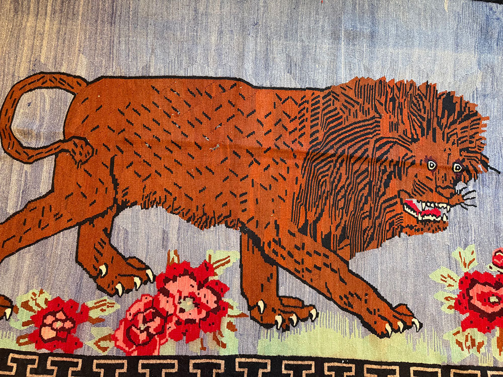 An Antique Pictorial "Lion"Turkish Flat Weave/Kilim Rug