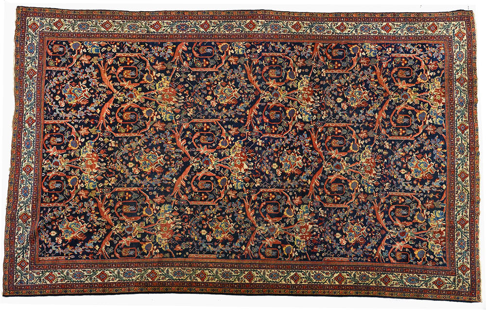 Antique Persian Blue Ground Mahal With Motofi Pattern