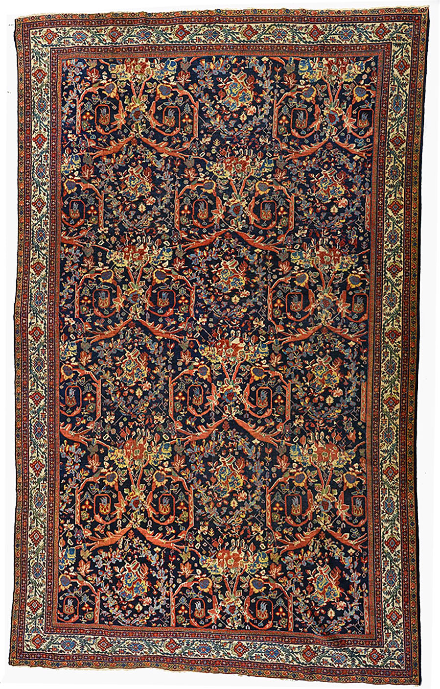 Antique Persian Blue Ground Mahal With Motofi Pattern