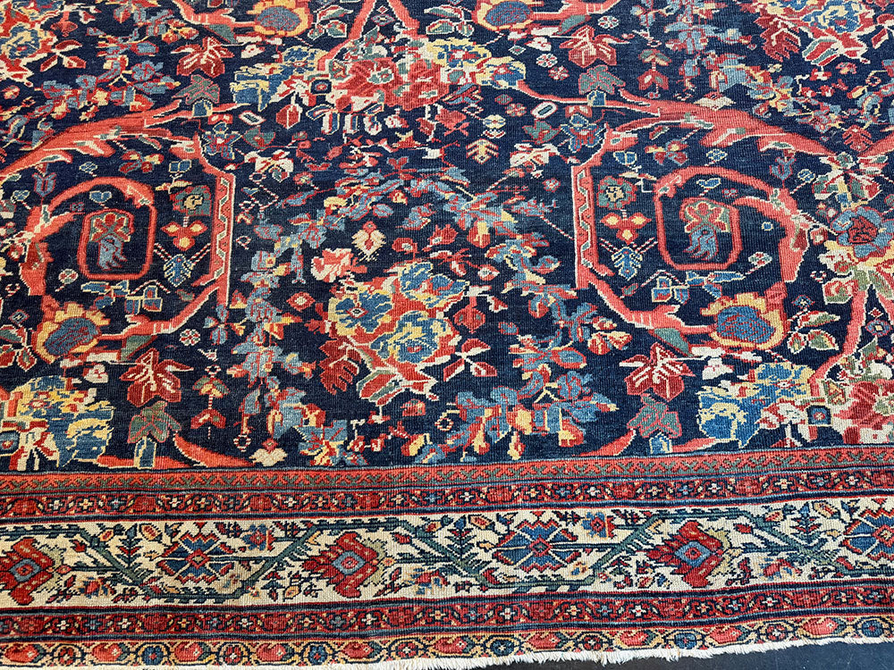 Antique Persian Blue Ground Mahal With Motofi Pattern