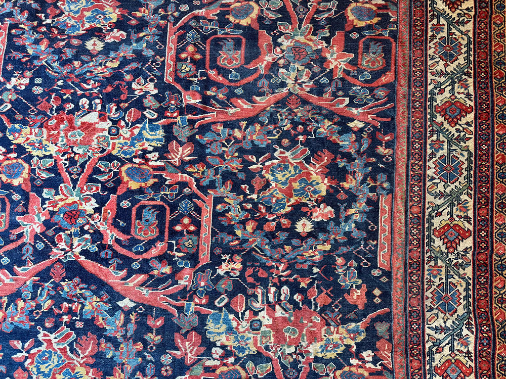 Antique Persian Blue Ground Mahal With Motofi Pattern