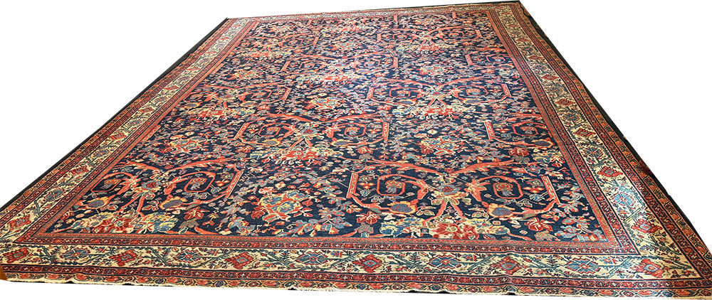 Antique Persian Blue Ground Mahal With Motofi Pattern