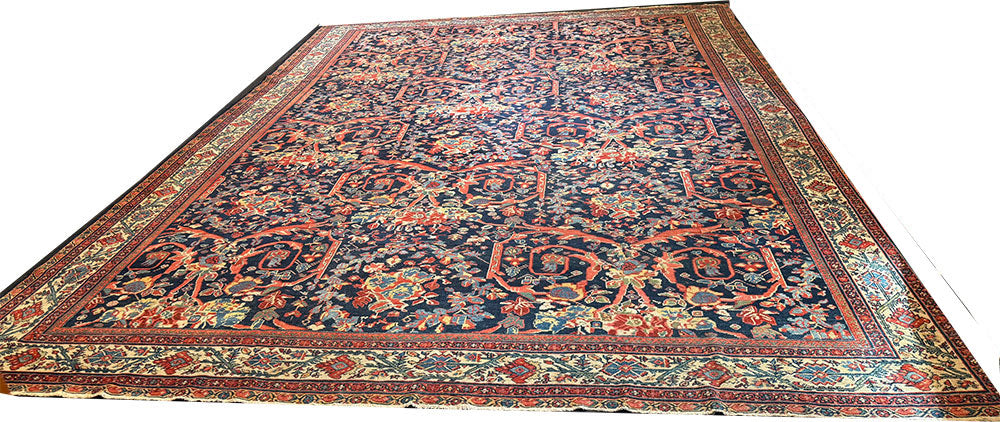 Antique Persian Blue Ground Mahal With Motofi Pattern