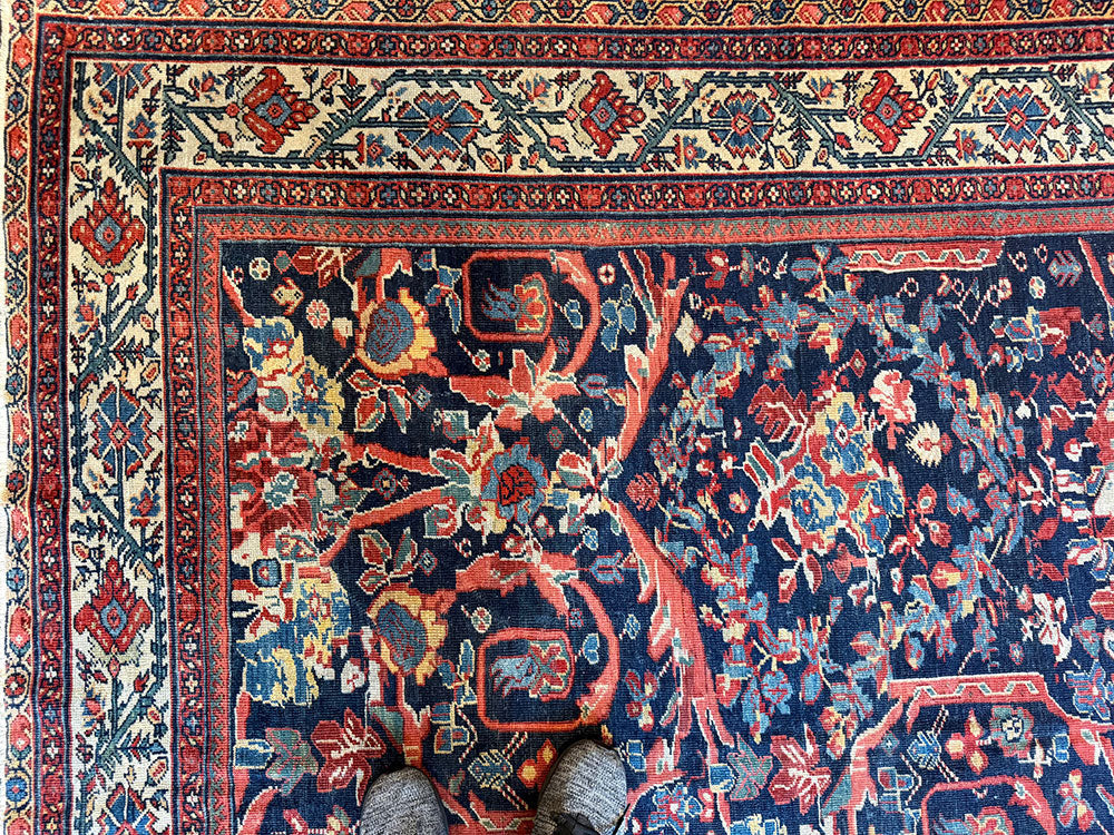 Antique Persian Blue Ground Mahal With Motofi Pattern