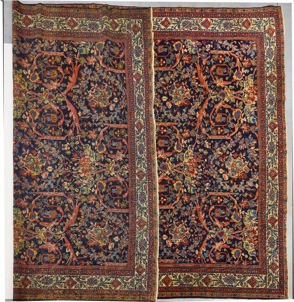 Antique Persian Blue Ground Mahal With Motofi Pattern