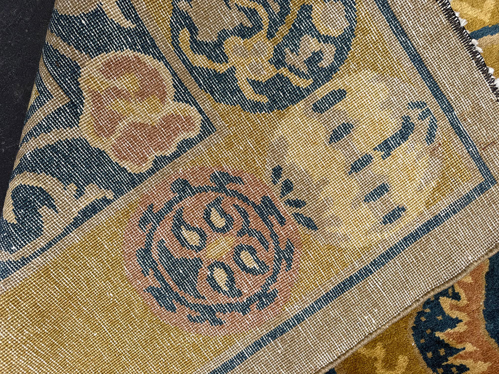 Antique 9' x 12' Gold Ningxia style Chinese Dragon Pattern Rug