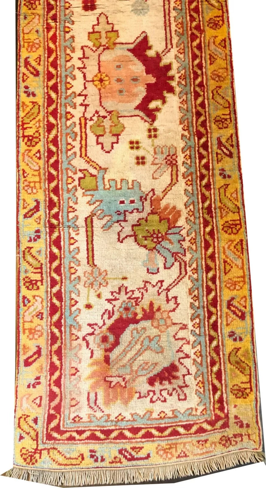 Antique 19th Century 2' x 14' Turkish Oushak Runner Rug