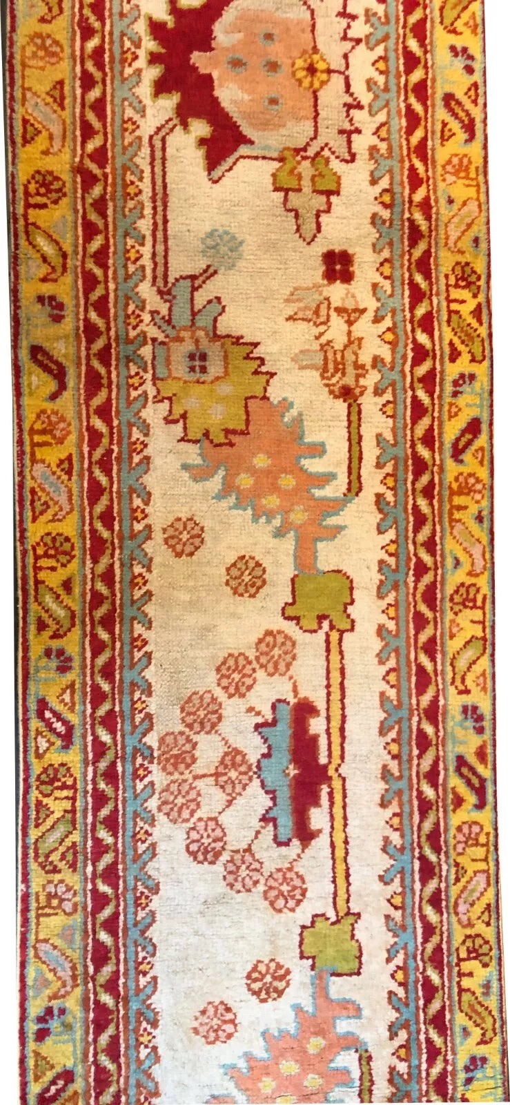 Antique 19th Century 2' x 14' Turkish Oushak Runner Rug