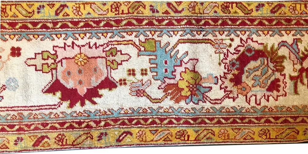 Antique 19th Century 2' x 14' Turkish Oushak Runner Rug