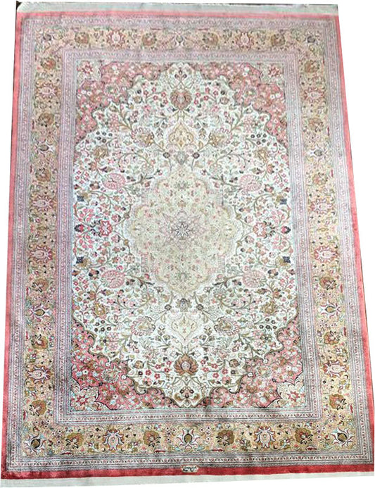 A Stunning 100% Silk On Silk Signed  600 KPSI Persian Qum Rug