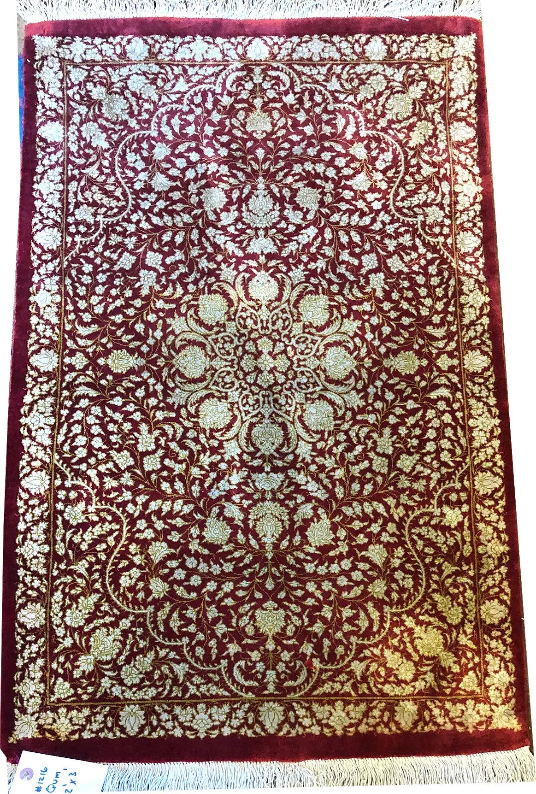 A Superb 900 KPSI 100% Silk On Silk Genuine Persian Qum Rug Versacci Design