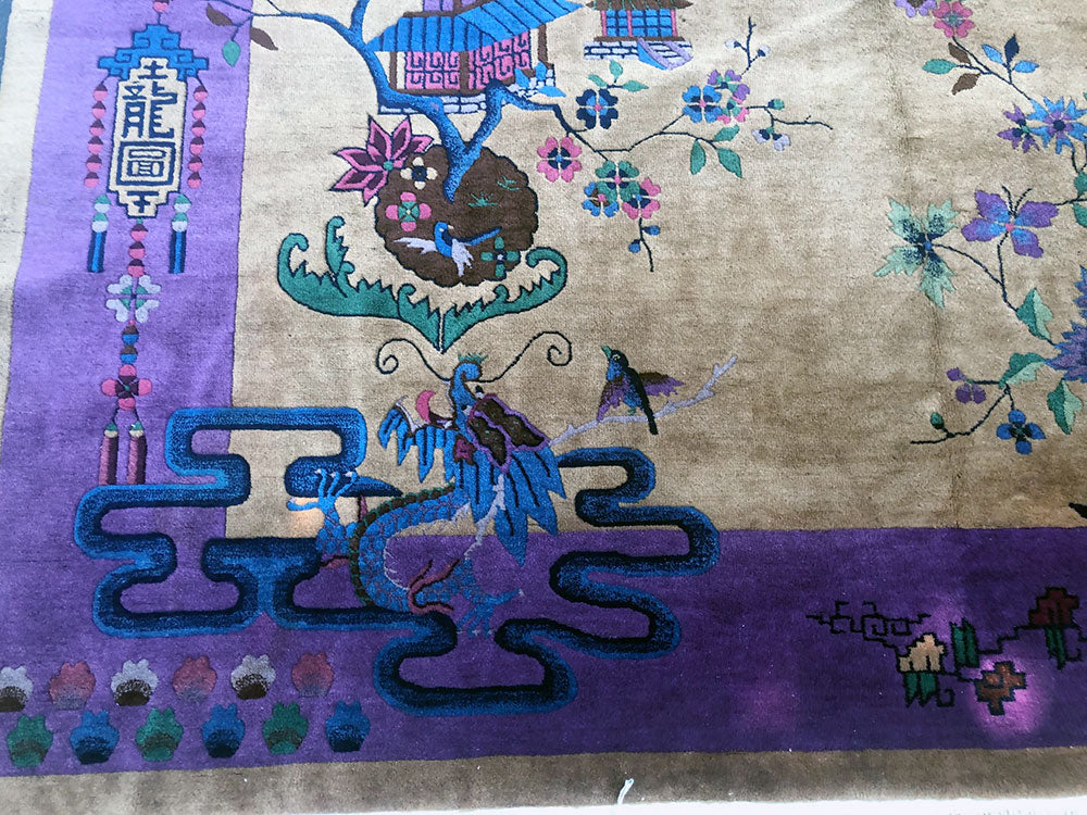 A 2nd To None Antique 9'x12' Light Gold/Purple Art Deco Chinese Rug