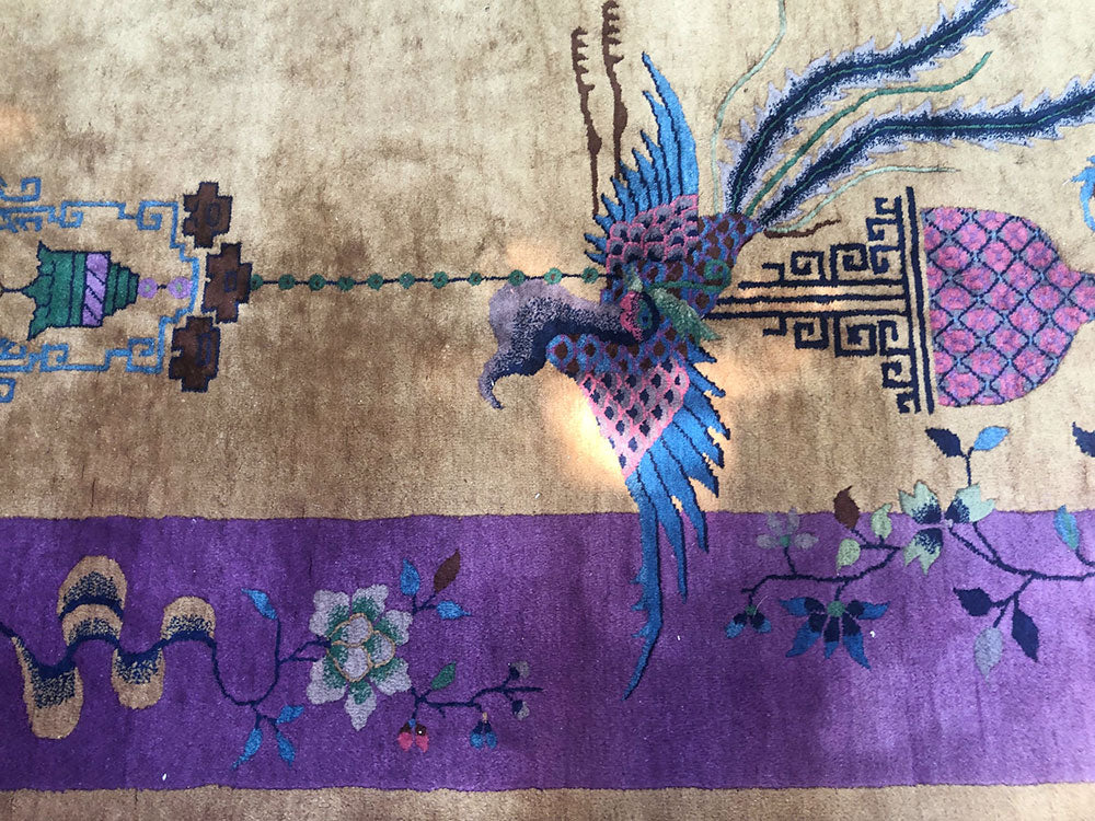 A 2nd To None Antique 9'x12' Light Gold/Purple Art Deco Chinese Rug