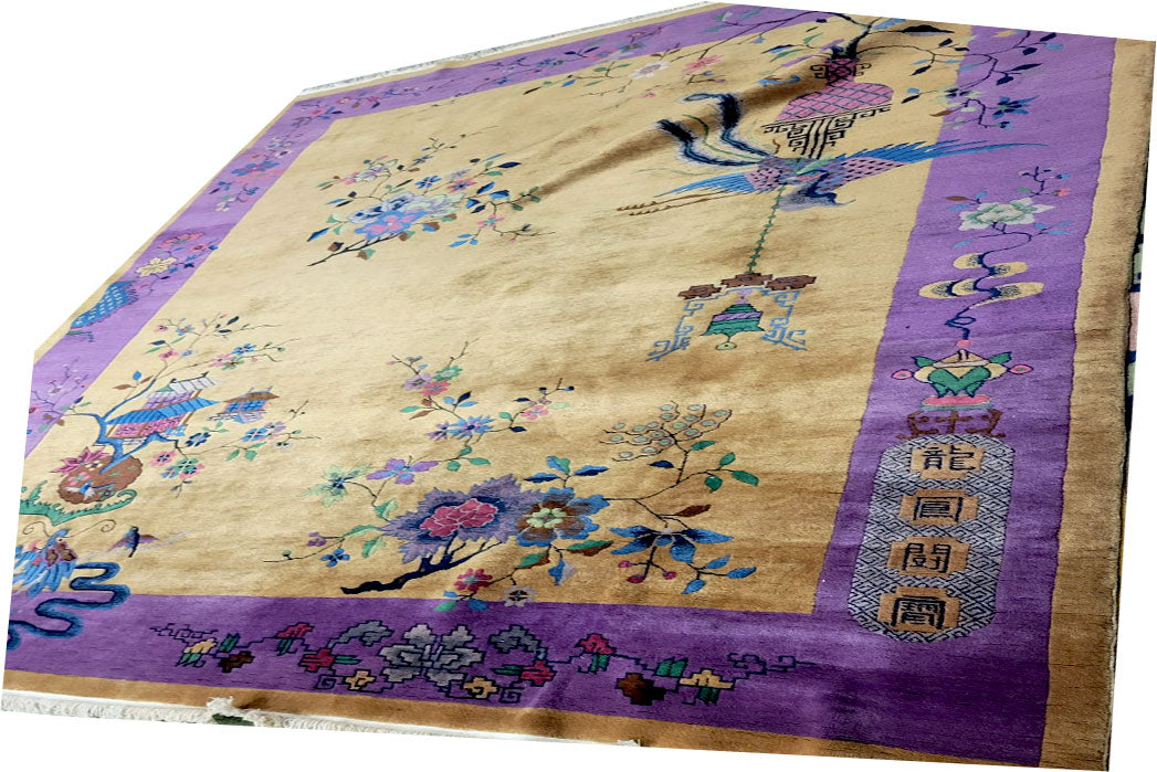 A 2nd To None Antique 9'x12' Light Gold/Purple Art Deco Chinese Rug