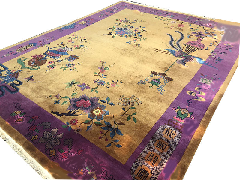 A 2nd To None Antique 9'x12' Light Gold/Purple Art Deco Chinese Rug