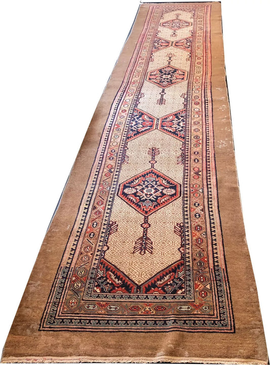 A Sensational Antique 16' Long Multi Medallion Persian Sarab Runner Rug