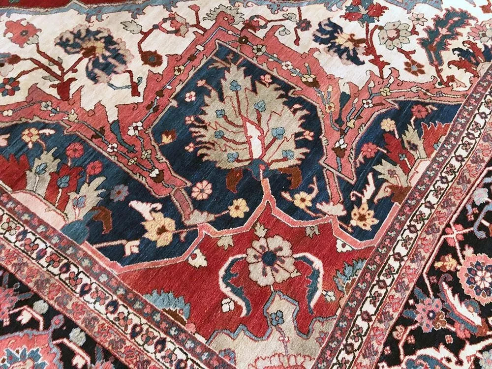 An Estate  Found Antique Mansion Size 15' x 26' Genuine  Persian Serapi Rug
