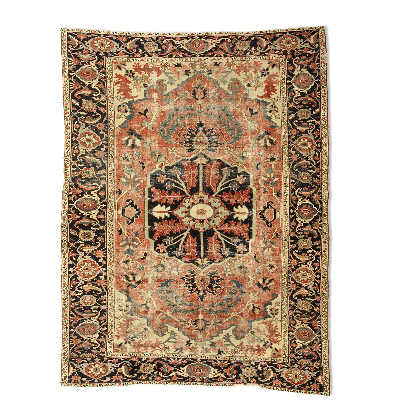 A 19th Cectury Worn Out 9' x14' Genuine  Persian Serapi Rug