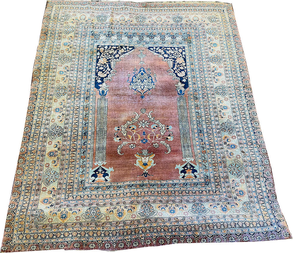 A 19th Century 100% Silk Persian Haji Jallili Prayer Rug