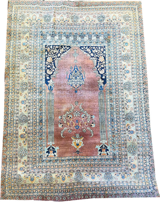 A 19th Century 100% Silk Persian Haji Jallili Prayer Rug