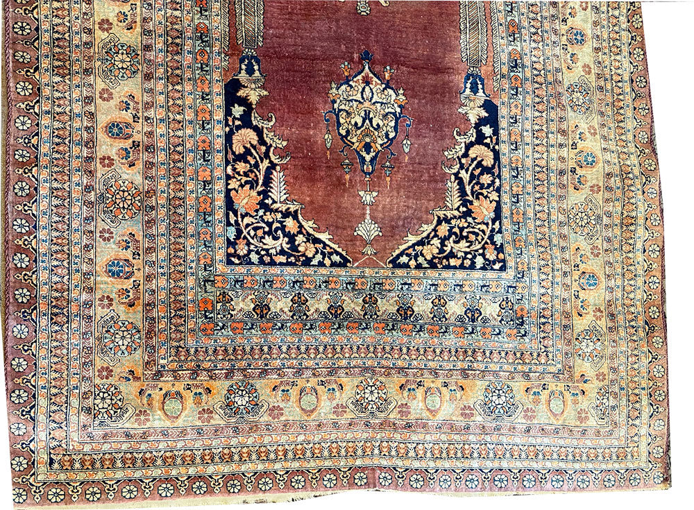 A 19th Century 100% Silk Persian Haji Jallili Prayer Rug
