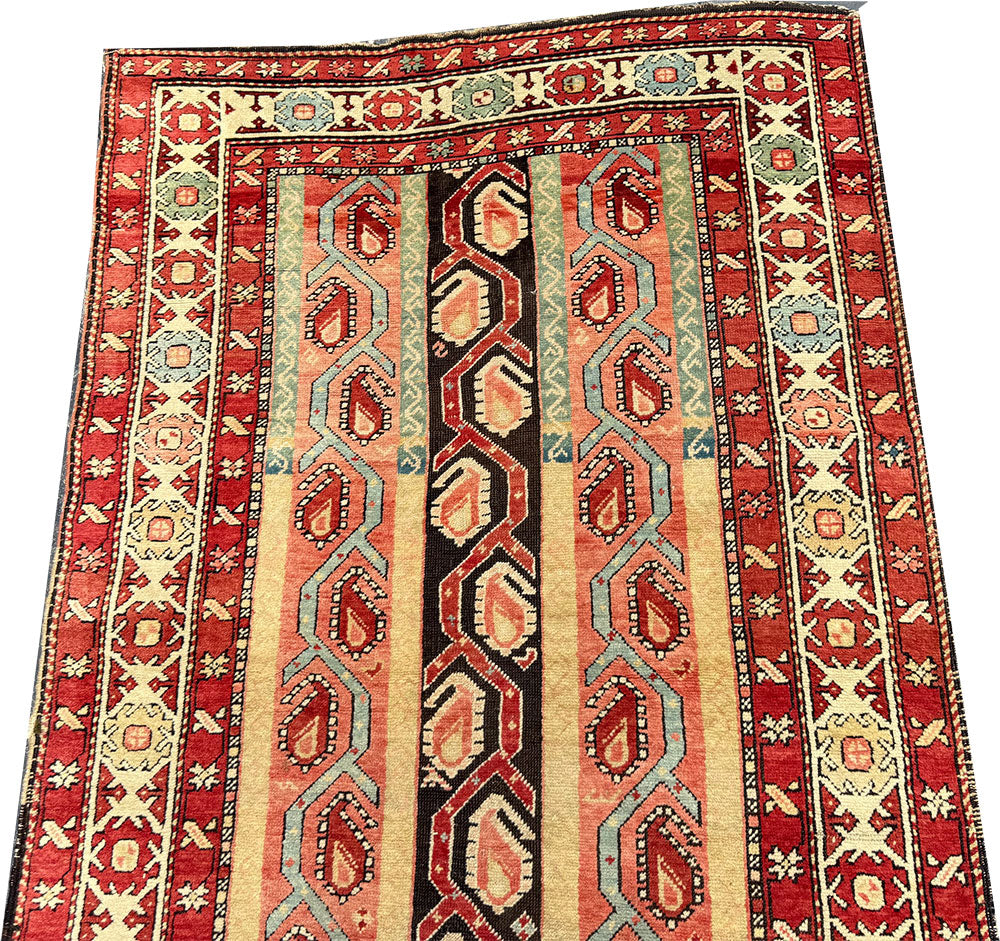 A Astonishing Antique Striple Design Caucasian Karabagh Runner Rug