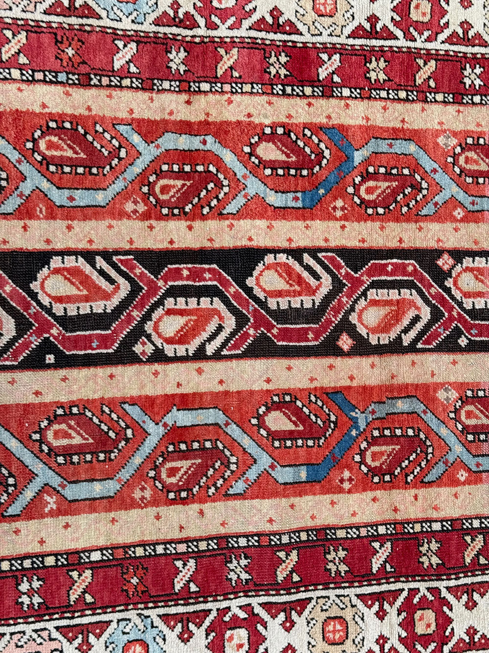 A Astonishing Antique Striple Design Caucasian Karabagh Runner Rug