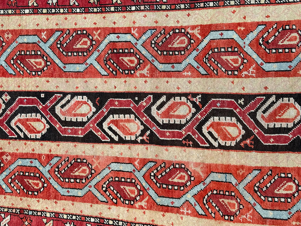 A Astonishing Antique Striple Design Caucasian Karabagh Runner Rug