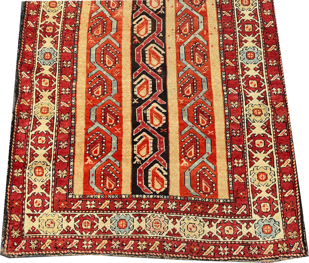 A Astonishing Antique Striple Design Caucasian Karabagh Runner Rug